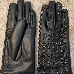 Vegan faux leather brand new never worn black gloves with stones/jewels
